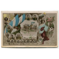 CENTENARIO 1810 - 1910 PATRIOTICA ANTIGUA TARJETA POSTAL BELGRANO